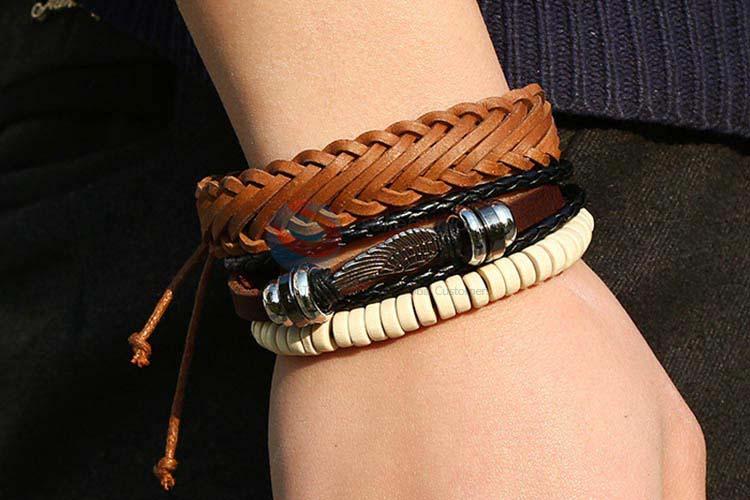 Cheap high quality vintage braided leather bracelet set