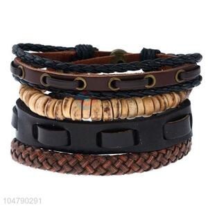 Factory customized vintage braided leather bracelet set