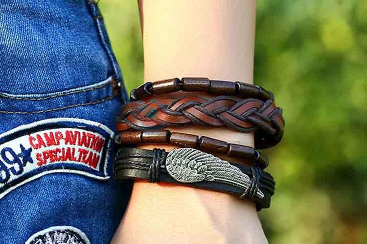 Factory customized vintage punk adjustable bracelet set