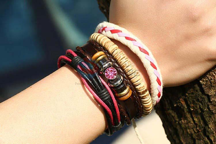 New products vintage braided leather bracelet set