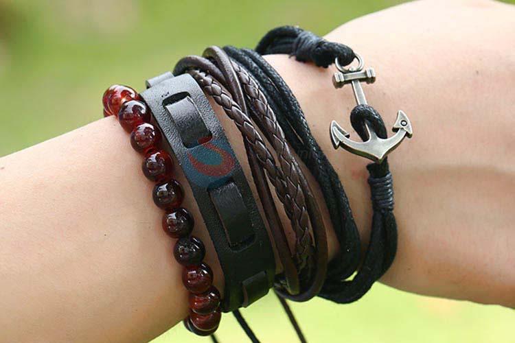 Factory directly sell vintage braided leather bracelet set