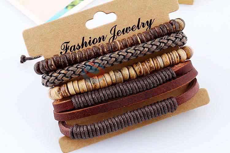 High grade custom vintage braided leather bracelet set