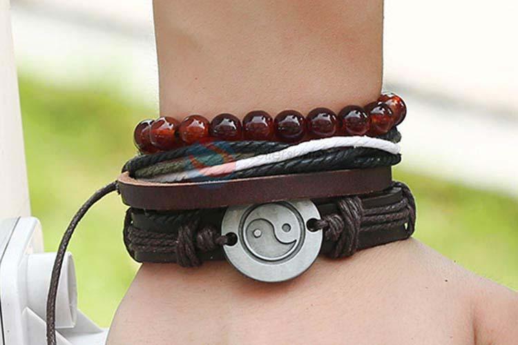 Factory promotional vintage braided leather bracelet set