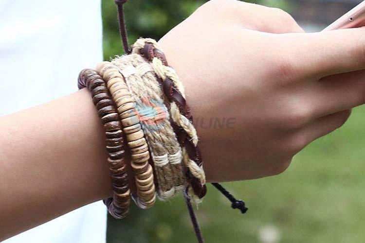 Resonable price vintage braided leather bracelet set