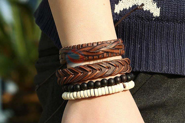 China branded vintage braided leather bracelet set