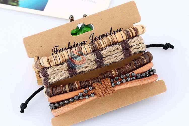 Wholesale new style vintage braided leather bracelet set