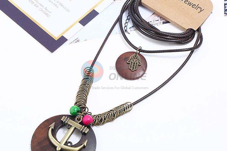 Promotional custom vintage alloy pendant wooden necklaces