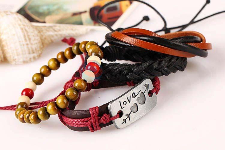 Bottom price vintage braided leather bracelet set