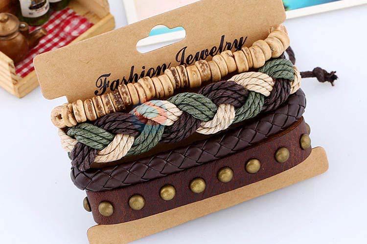 Factory supply vintage braided leather bracelet set