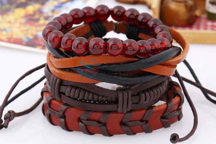 China wholesale vintage braided leather bracelet set