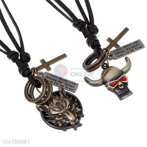 Premium quality vintage alloy pendant cowhide necklaces