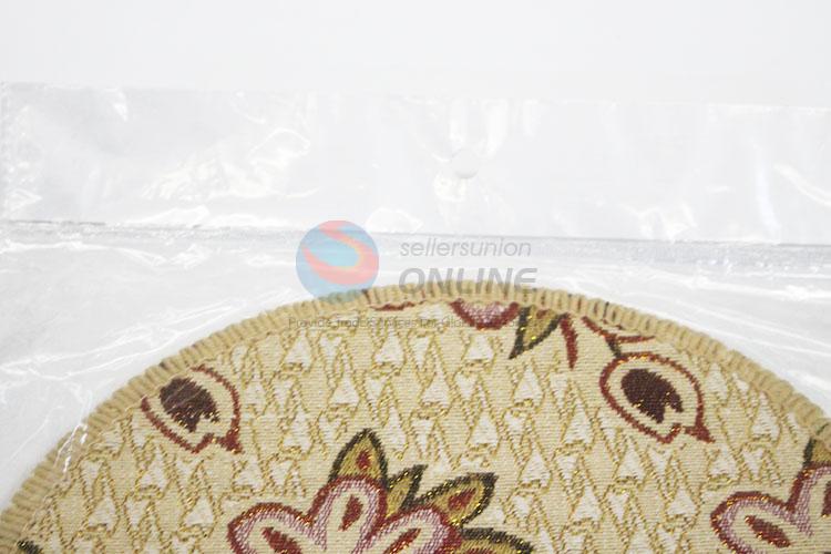 Household Utility Round Shaped Bamboo Weaving Placemat with Flowers Pattern