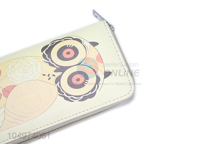 Popular Promotional Cute Owl Cartoon Animals Zipper Clutch Casual Zipper Purse for Women