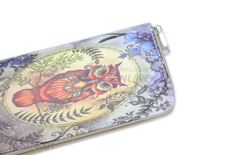 Promotional Gift Owl Printed  Canvas Women Purse with Zipper