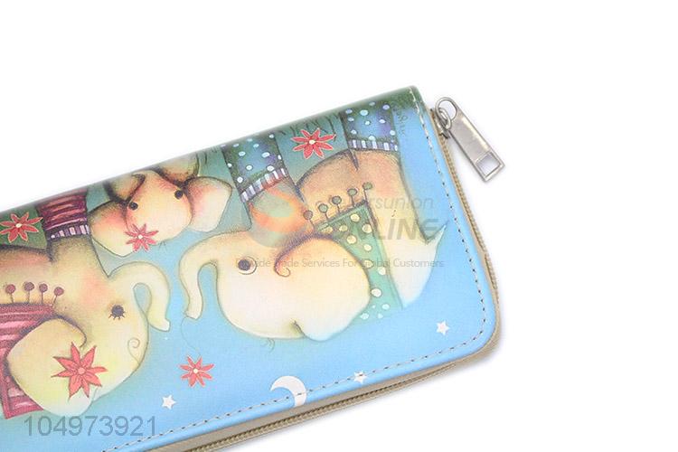 Cheap and High Quality Elephant Pattern Zipper Women's Purse Ladies Long Phone Holder