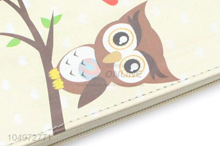 Top Selling Owl Printed  Leather Women Purse with Zipper