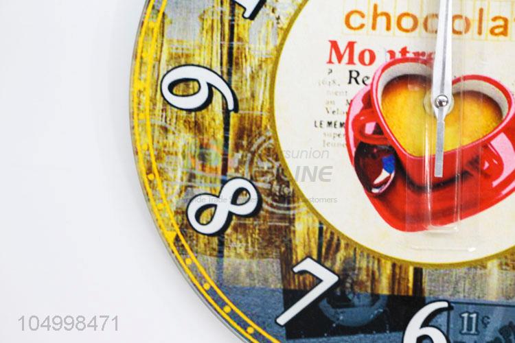 New Arrival Wholesale Cup Pattern Round Shaped Glass Wall Clock