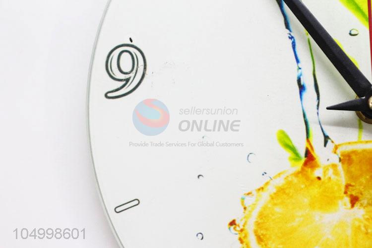 New Arrival Round Shaped Glass Wall Clock With Lemon Pattern