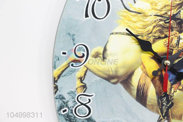 Golden Horse Pattern Glass Wall Clock for Living Room Decoration