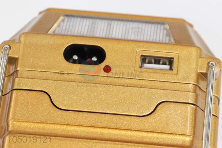 Portable Golden Color Camping Light with Solar Power Charge,USB Charge, Charging Line Charge