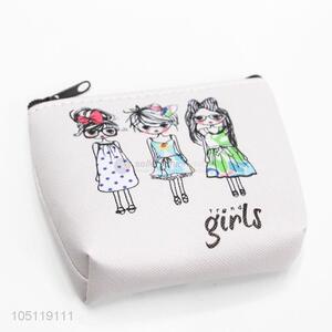 Lovely Cartoon Girl  Pattern PVC Clutch Bag Small Round Coin Purse