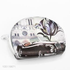 Pretty Vintage Car And Flower Printed Coin Purse Zipper Pouch