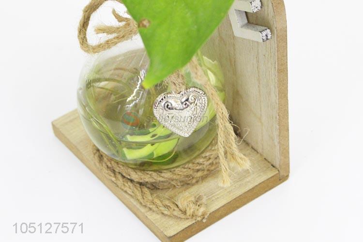 New Style Glass Vase With Wooden Base Creative Original Ornaments