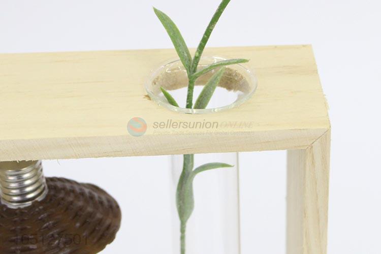 New Arrival Supply Wooden Ornament Hydroponic Transparent Glass Vase