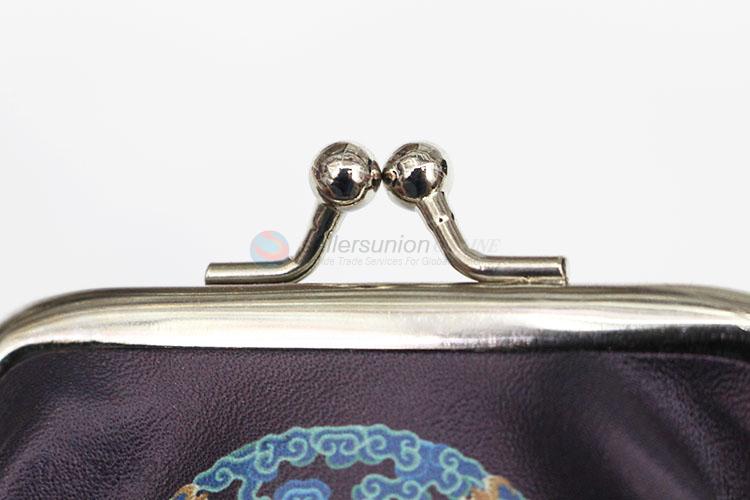 Factory Direct Black Color Crane Printed PU Leather Coin Purse Wallet