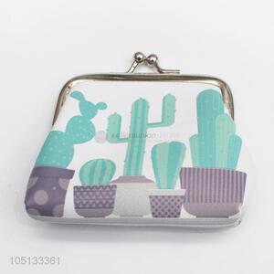 Lovely Cartoon Cactus Pattern PU Leather Mini Coin Purse