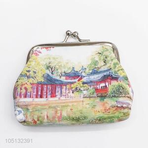 China'S Courtyard Pattern Coin Purse Key Bag Pu Wallet Gift Coin Pouch