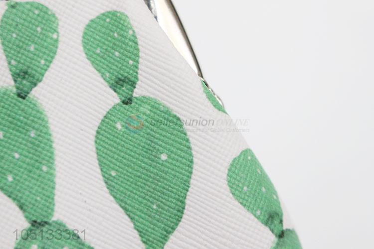 Green Color Cactus Pattern PU Leather Mini Coin Purse