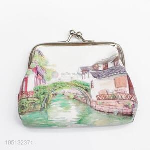 Fashion Small Ancient Town Of Scenery Printed PU Leather Funny Coin Purse