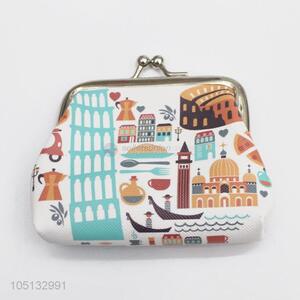 Small Cute Caroon Building Printed PU Leather Coin Purse Change Bag