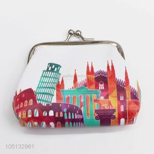 Fancy Items Colorful Cartoon Building Printed PU Leather Mini Coin Purse