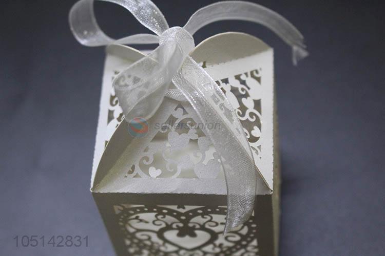 Factory sales laser cut paper candy box with ribbon