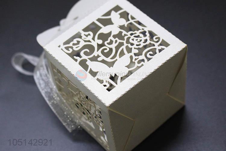 Wholesale new style laser cut paper candy box with ribbon