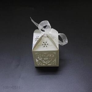 Wholesale cheap laser cut paper candy box with ribbon