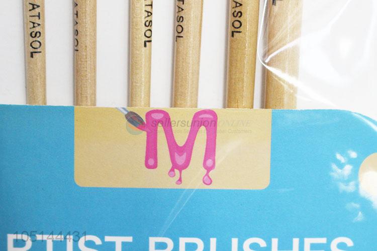 Wholesale Factory Supply 6 Pcs/Set Black Color Watercolor Brush Oil Wooden Drawing Painting Nylon Hair