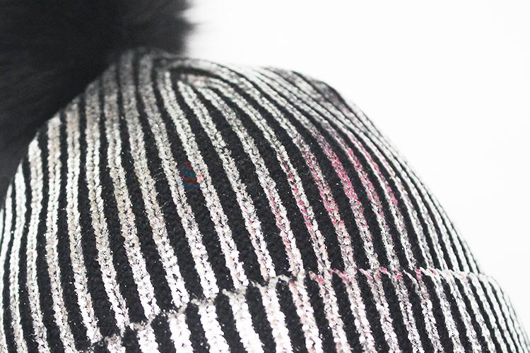 Wholesale low price cool women gold stamping winter hat with hair bulb