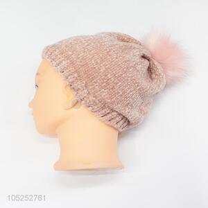 Top sale fashion women chenille winter hat with hair bulb