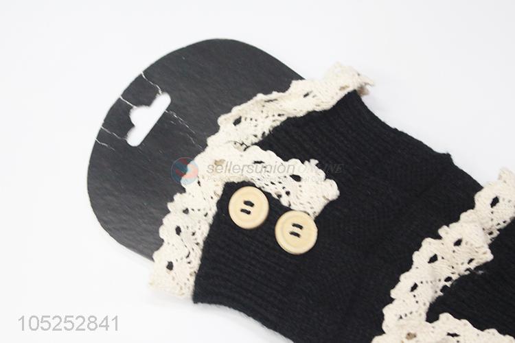 Ready sale women black knitted lace leg warmer