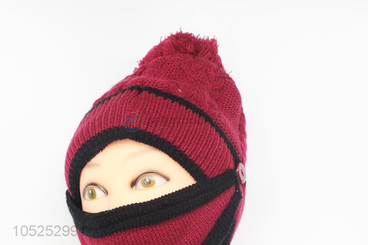 Cheap high quality red knitted cap+mouth-muffle