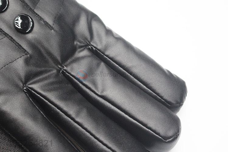 Wholesale ready sale black men winter pu gloves