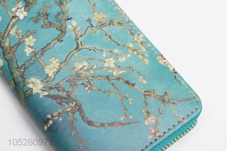 Hot Selling Plum Blossom Printed Cute Woman Long Wallet