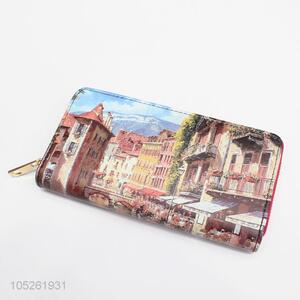 Elegant Beautiful Landscape Printed Clutch PU Leather Woman Wallet