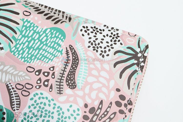 Pink Color PU Leather Flower Pattern Card Holder Wallet for Women