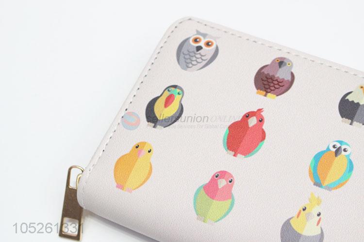 Cartoon Birds Pattern PU Leather Women Long Wallet