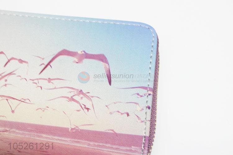 Hot Selling Bird Printed Woman Long Wallet for Wholesale