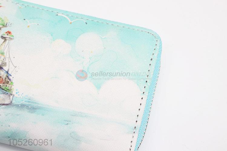 Cartoon Boat Printed Women'S Wallet Zipper Female Purse Wallet